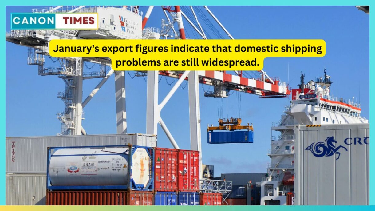 January's export figures indicate that domestic shipping problems are still widespread.