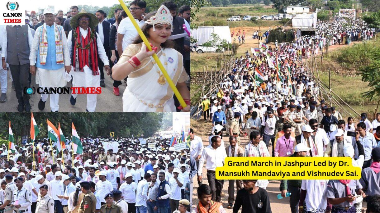 Grand March in Jashpur Led by Dr. Mansukh Mandaviya and Vishnudev Sai.