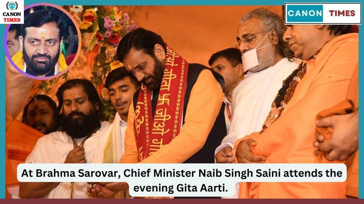 At Brahma Sarovar, Chief Minister Naib Singh Saini attends the evening Gita Aarti.