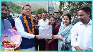 Dhami Receives Warm Welcome En Route to Gairsain Assembly Session